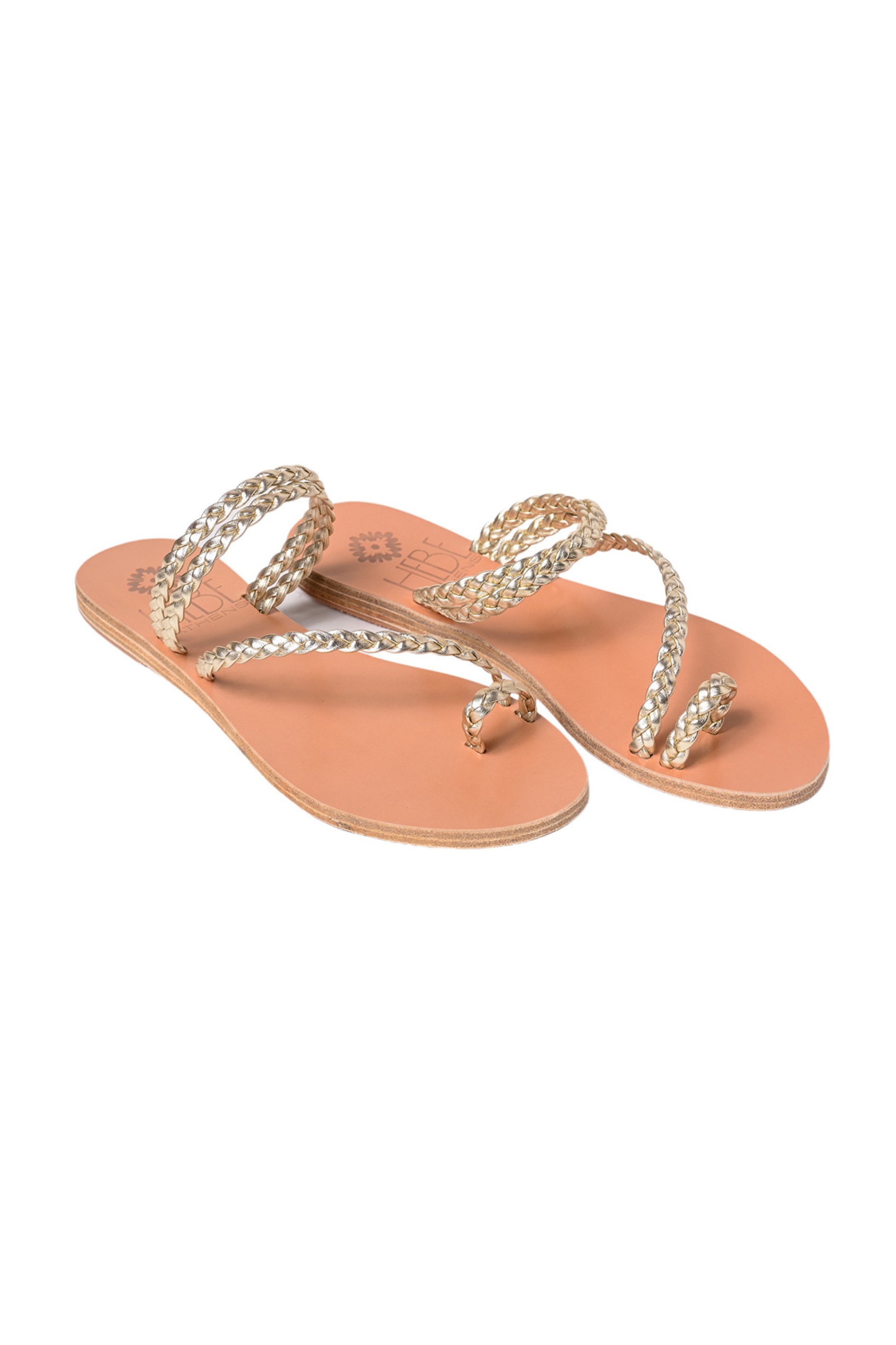 Pair of gold brown greek sandals