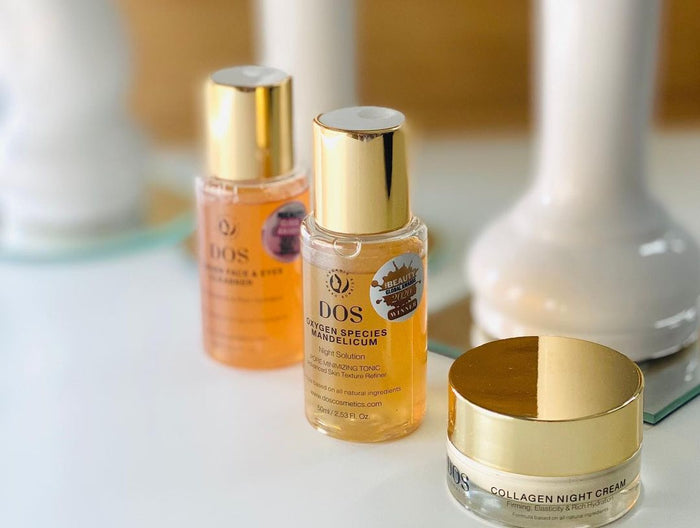 DOS Cosmetics serum and moisturizer flatlay